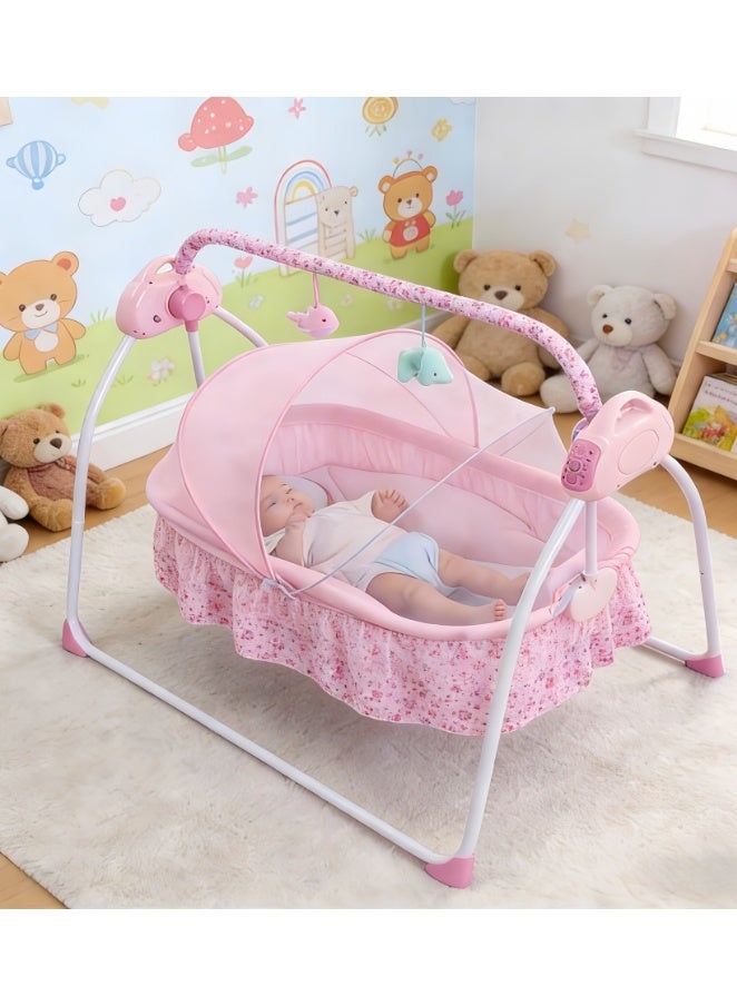 Electric Baby Swing, baby rocker, Rocking Chair Electric Cradle Baby Swing Bed, Automatic Rocking Recliner Crib Basket, Baby Safe Bed, Best Baby Bed For Infant Newborn Unisex (Pink) - Image 1